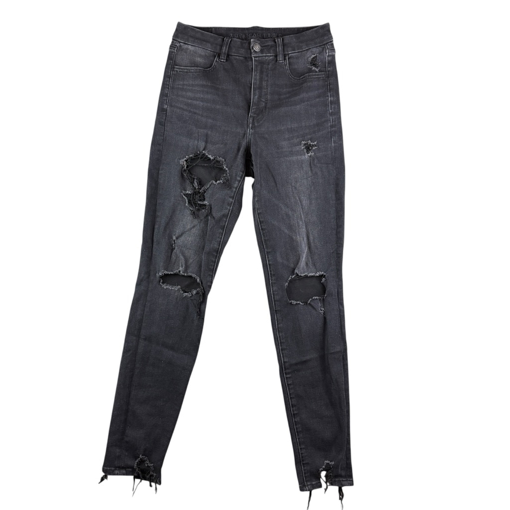 American Eagle High Rise Jegging Dream Jean Black Distressed Skinny Jeans Size 6